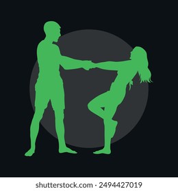 Silueta de una pareja de bailarines. Un hombre y una mujer. No. Vector sobre fondo negro