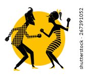 Silhouette of a dancing couple on a yellow background.