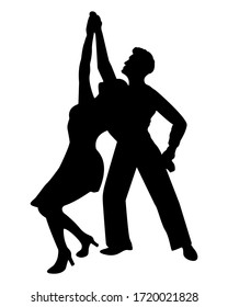 Silhouette of a dancing couple of people isolated on a white background. Vector illustration of an elegant couple of dancers. Dancers of ballroom and Latin American dances
