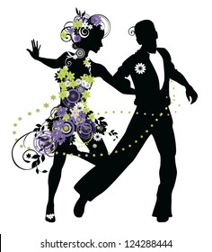 Silhouette of dancing couple. Vector