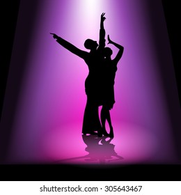 Silhouette of a dancing couple. Vector illustration