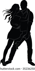 Silhouette  of the dancing couples. Salsa, bachata