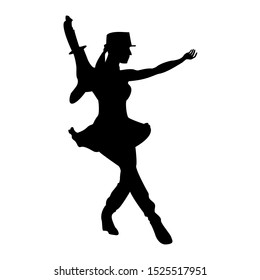 silhouette of dancing female saxophonist vector in dress isolated on white. Woman playing saxophone