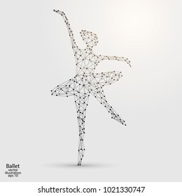 Silhouette dancing girl ballerina. Abstract image of a polygonal triangle model.Starry sky. Low poly design. Vector EPS 10.