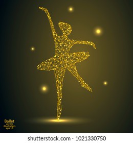 Silhouette dancing girl ballerina. Abstract image of a polygonal triangle model.Starry sky. Low poly design. Vector EPS 10.
