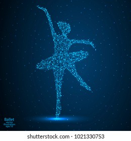 Silhouette dancing girl ballerina. Abstract image of a polygonal triangle model.Starry sky. Low poly design. Vector EPS 10.