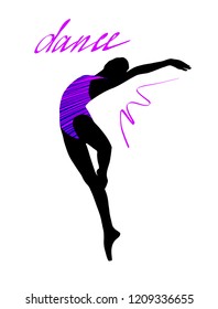 Silhouette of a dancing girl. Ballet Dancer girl isolated. Vector illustration hand drawn.
