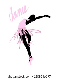 Silhouette of a dancing girl. Ballet Dancer girl isolated. Vector illustration hand drawn.

