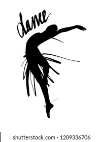 Silhouette of a dancing girl. Ballet Dancer girl isolated. Vector illustration hand drawn.
