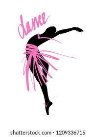 Silhouette of a dancing girl. Ballet Dancer girl isolated. Vector illustration hand drawn.
