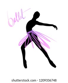 Silhouette of a dancing girl. Ballet Dancer girl isolated. Vector illustration hand drawn.
