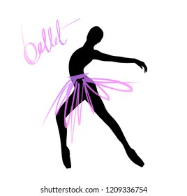 Silhouette of a dancing girl. Ballet Dancer girl isolated. Vector illustration hand drawn.
