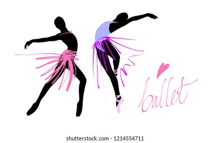 Silhouette of a dancing girl. Ballet Dancer girl isolated. Vector illustration hand drawn.