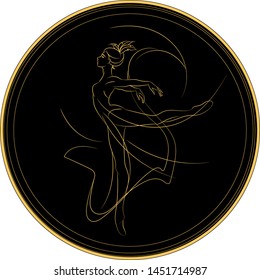 Silhouette of a dancing girl in black circle. Ballerina. Vector.