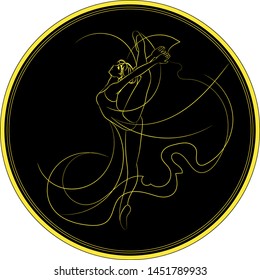 Silhouette of a dancing girl in black circle. Vector.
