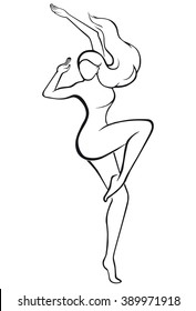 Silhouette of a dancing girl. Black silhouette on a white background. 