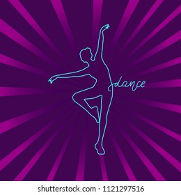 Silhouette of a dancing girl of colored lines. Vector illustration with dancer woman and calligraphic text - dance. Design concept can be used for promotion flyer, poster, banner, wallpaper, cover