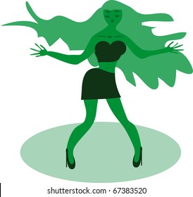 Silhouette of the dancing girl. Illustration.