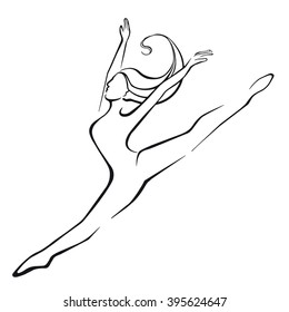 Silhouette of a dancing girl. Jump.  Black silhouette on a white background. 