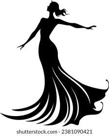 Silhouette de una chica bailarina con un vestido largo. Ilustración del vector