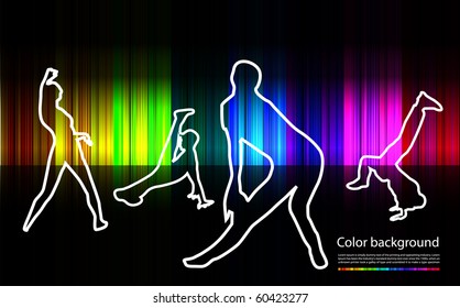 silhouette of dancing girl and man on colorful back