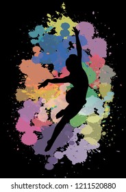 Silhouette of dancing girl on color splash background