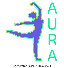 Silhouette Of A Dancing Girl With A Positive Aura. Paranormal Phenomenon Of Aura Testing. Diagnosis Of The Emotional State Of A Person. Vector Editable Illustration