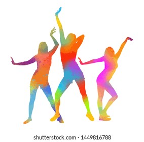 The silhouette of dancing girls is multicolored. Vector