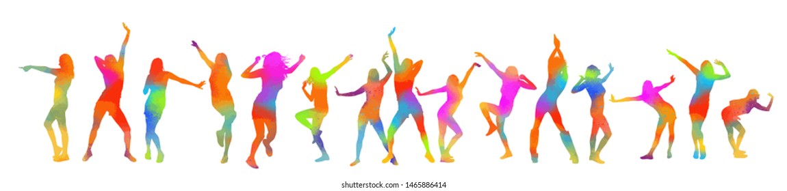 The silhouette of dancing girls is multicolored. Vector