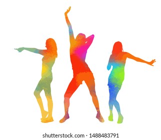 The silhouette of dancing girls is multicolored. Vector