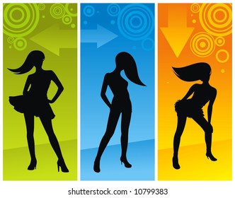 Silhouette of dancing girls. Vector