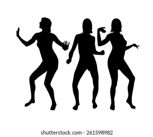 silhouette of dancing girls. Vector