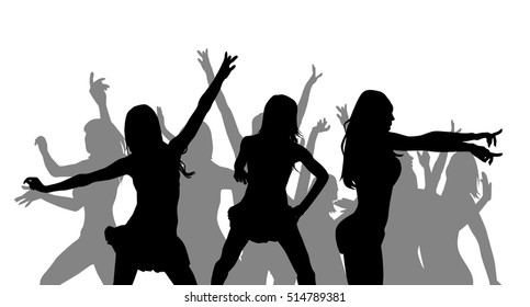 silhouette of dancing girls. Vector