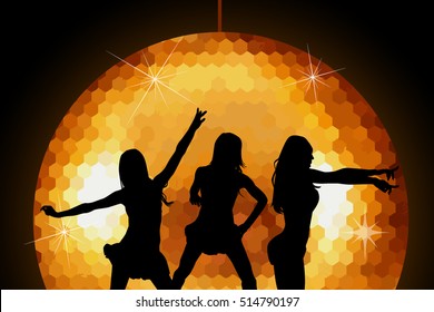 silhouette of dancing girls. Vector