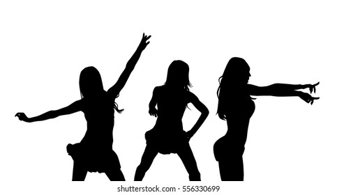 silhouette of dancing girls. Vector