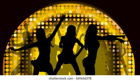 silhouette of dancing girls. Vector