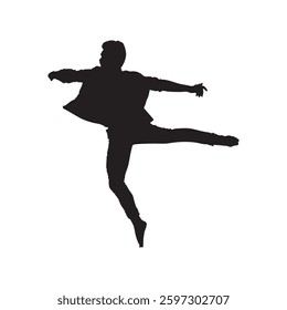 Silhouette of a dancing human model in motion, shadow dance illustration art.