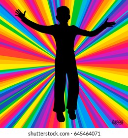 Silhouette dancing human, vector music battle party, disco ray background. 