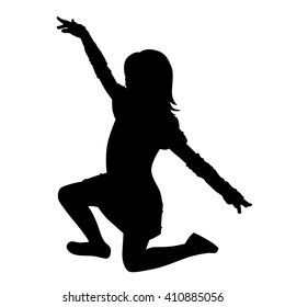 silhouette of a dancing little girl on white background vector