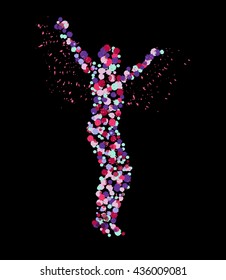 The silhouette of the dancing man created from multi-colored spots. Vector illustration. eps10