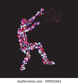 The silhouette of the dancing man created from multi-colored spots. Vector illustration. eps10