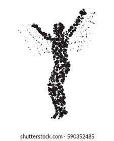 The silhouette of the dancing man created from multi-colored spots. Vector illustration. eps10