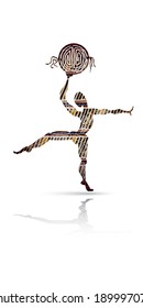 Silhouette of dancing men with a tambourine in ethnic style