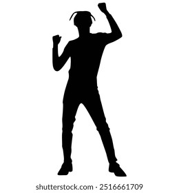 silhouette of dancing people, Black monochrome vector illustrations isolated on transparent background.	