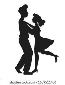 Silhouette dancing people. Couple man and woman lovers. Waltz. Vector, illustration isolated on white background