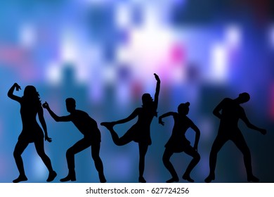 silhouette of dancing people, disco background, party