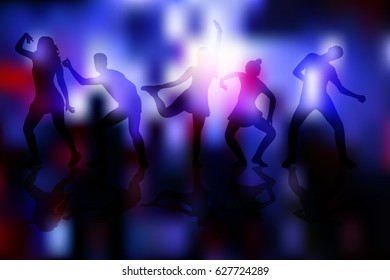 silhouette of dancing people, disco background, party