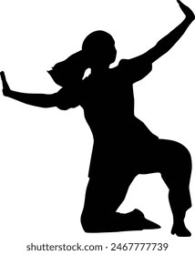 Silhouette of dancing people illustration isolated on white. Friends having fun doing activity