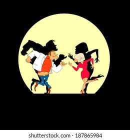 silhouette of dancing people, vector illustration