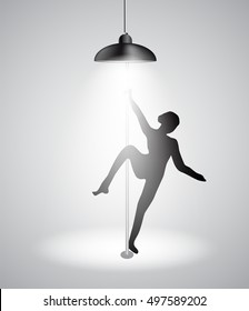 Silhouette of Dancing Striptease Girl on Pole. Vector Illustration. EPS10